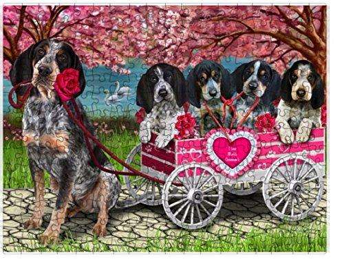 I Love Bluetick Coonhound Dogs in a Cart Puzzle with Photo Tin
