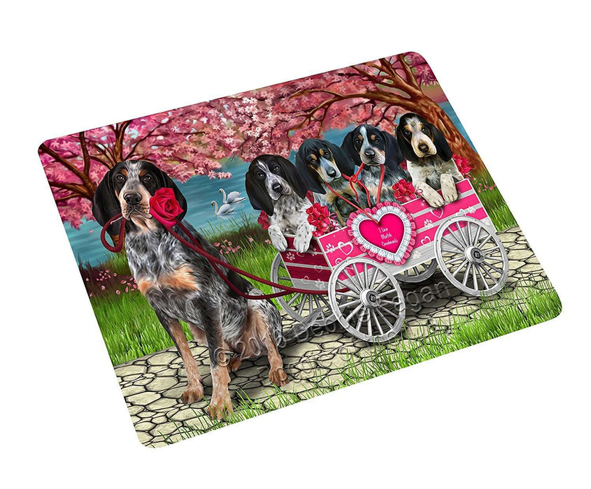 I Love Bluetick Coonhound Dogs in a Cart Tempered Cutting Board