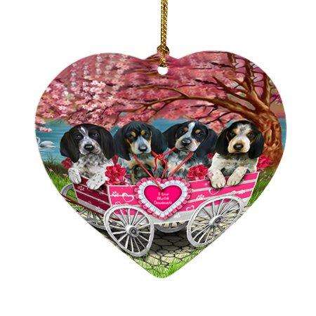 I Love Bluetick Coonhounds Dog in a Cart Heart Christmas Ornament HPOR48569