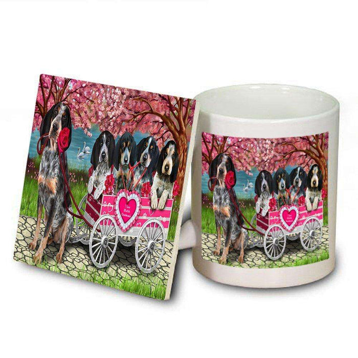 I Love Bluetick Coonhounds Dog in a Cart Mug and Coaster Set MUC48561