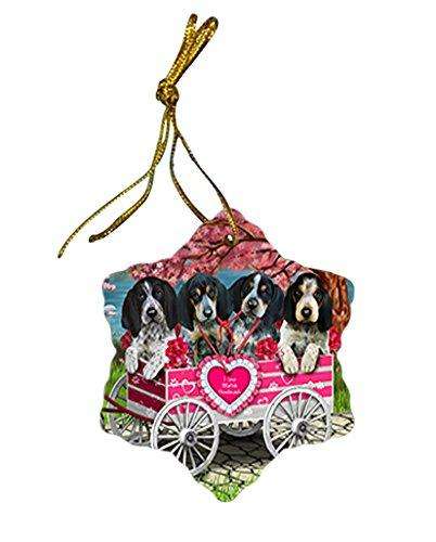 I Love Bluetick Coonhounds Dog in a Cart Star Porcelain Ornament SPOR48503