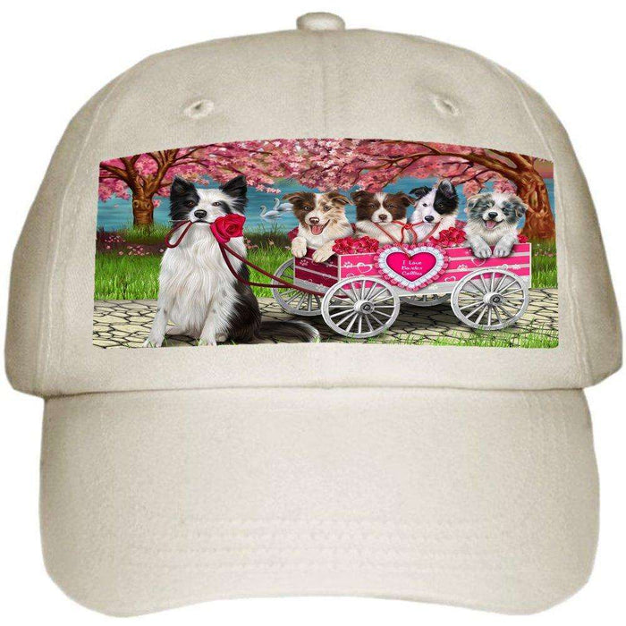 I Love Border Collie Dogs in a Cart Ball Hat Cap Off White (Off White)