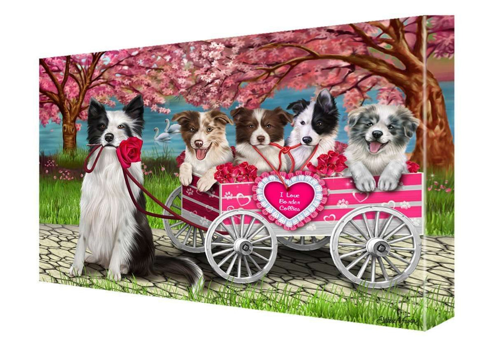 I Love Border Collie Dogs in a Cart Canvas Wall Art Signed