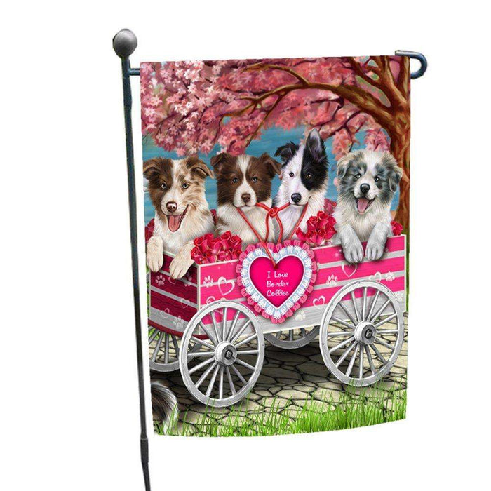 I Love Border Collie Dogs in a Cart Garden Flag