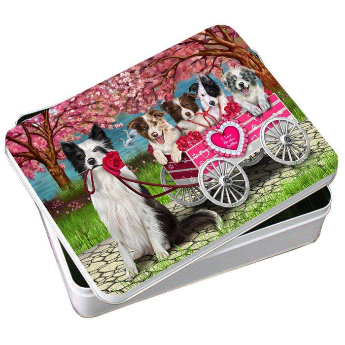 I Love Border Collie Dogs in a Cart Photo Storage Tin