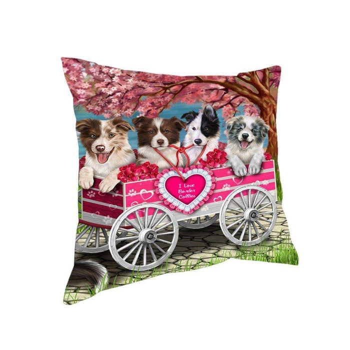 I Love Border Collie Dogs in a Cart Throw Pillow