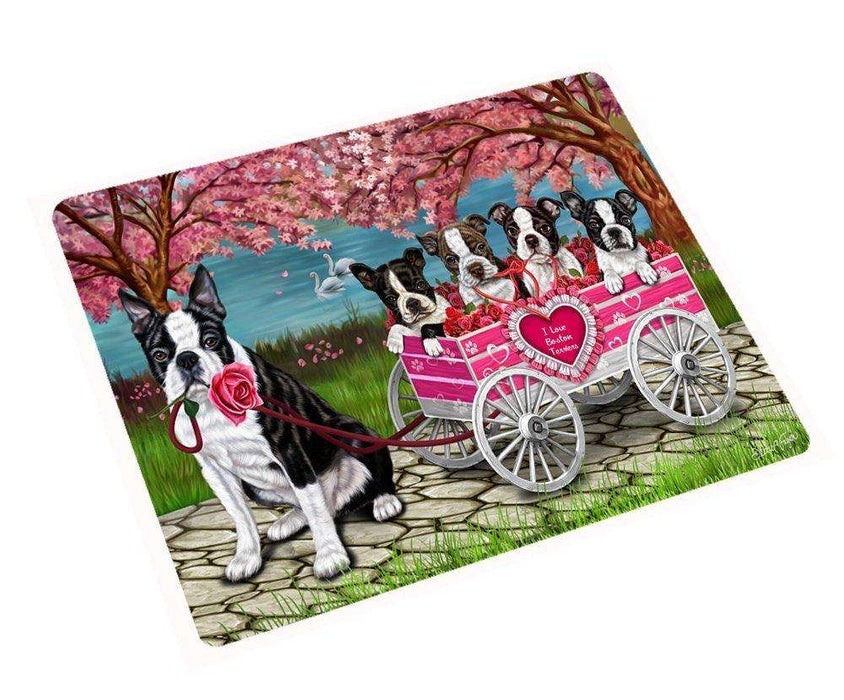 I Love Boston Terrier Dogs in a Cart Large Refrigerator / Dishwasher Magnet D082