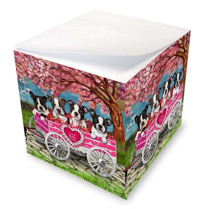 I Love Boston Terrier Dogs in a Cart Note Cube