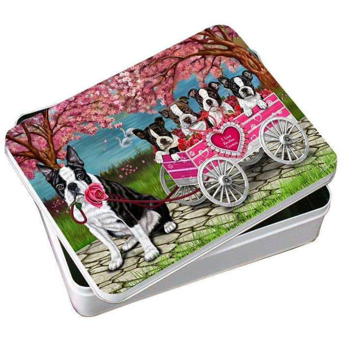 I Love Boston Terrier Dogs in a Cart Photo Storage Tin