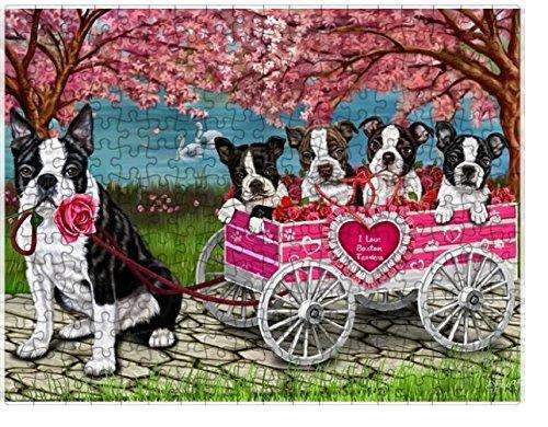 I Love Boston Terrier Dogs in a Cart Puzzle with Photo Tin