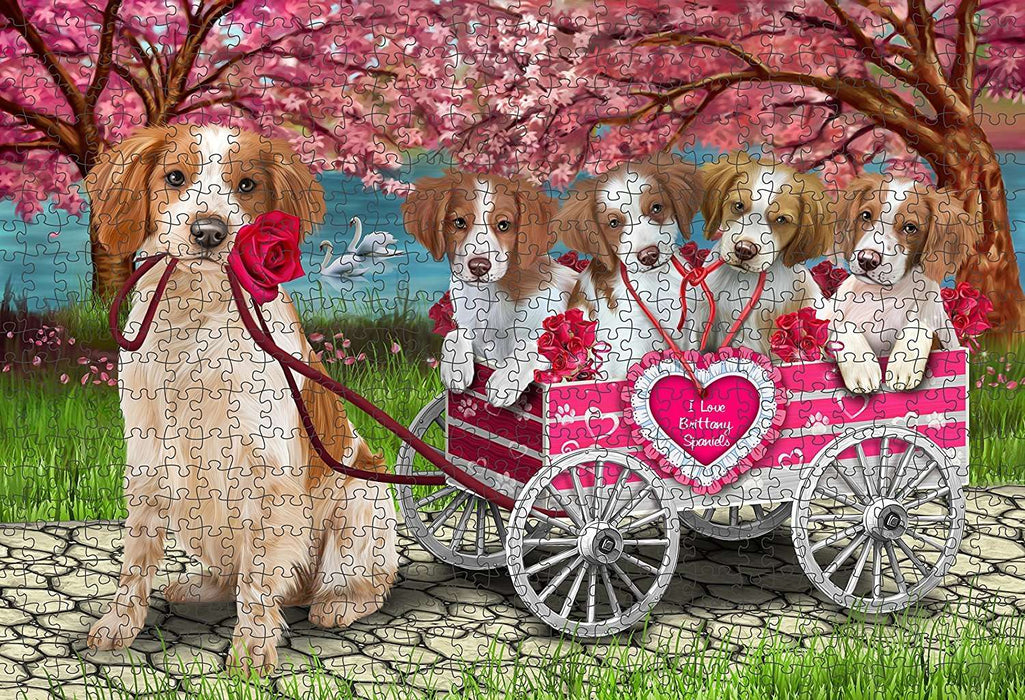 I Love Brittany Spaniel Cart Dogs Puzzle with Photo Tin PUZL1437