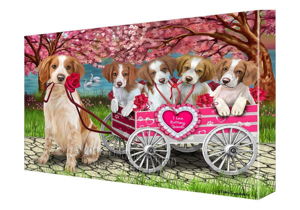 I Love Brittany Spaniel Dogs in a Cart Canvas Wall Art