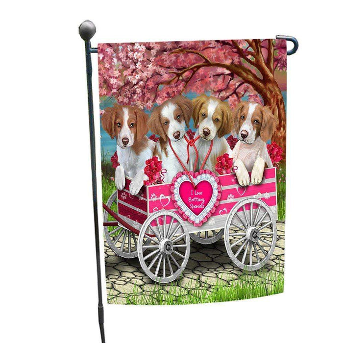 I Love Brittany Spaniel Dogs in a Cart Garden Flag