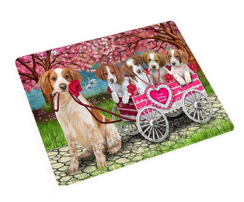 I Love Brittany Spaniel Dogs in a Cart Tempered Cutting Board
