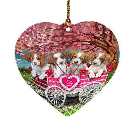 I Love brittany spaniels Dog in a Cart Heart Christmas Ornament HPOR48570