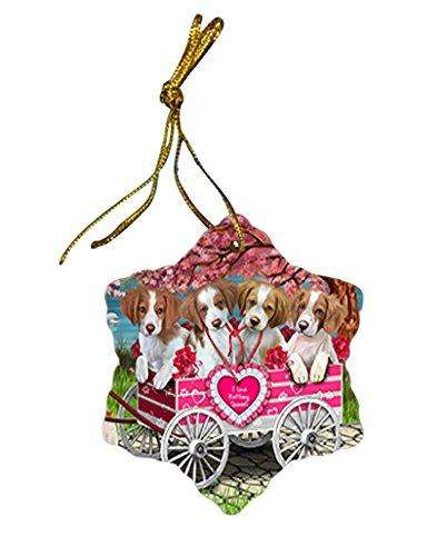 I Love brittany spaniels Dog in a Cart Star Porcelain Ornament SPOR48504