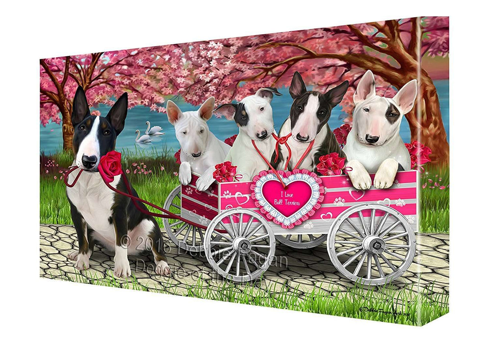 I Love Bull Terrier Dogs in a Cart Canvas Wall Art