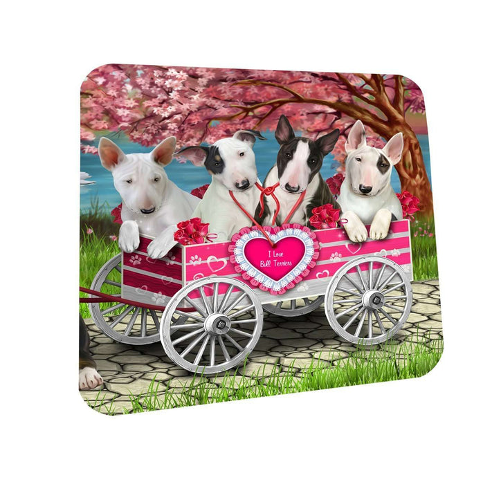 I Love Bull Terrier Dogs in a Cart Coasters Set of 4