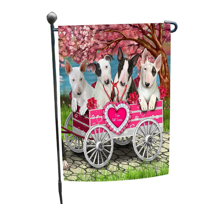 I Love Bull Terrier Dogs in a Cart Garden Flag