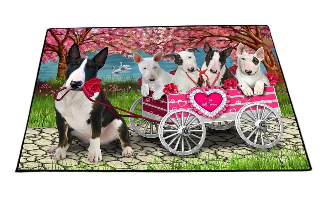I Love Bull Terrier Dogs in a Cart Indoor/Outdoor Floormat