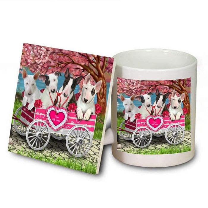 I Love Bull Terrier Dogs in a Cart Mug and Coaster Set