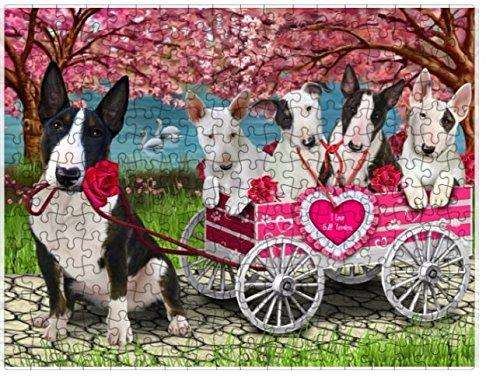 I Love Bull Terrier Dogs in a Cart Puzzle with Photo Tin