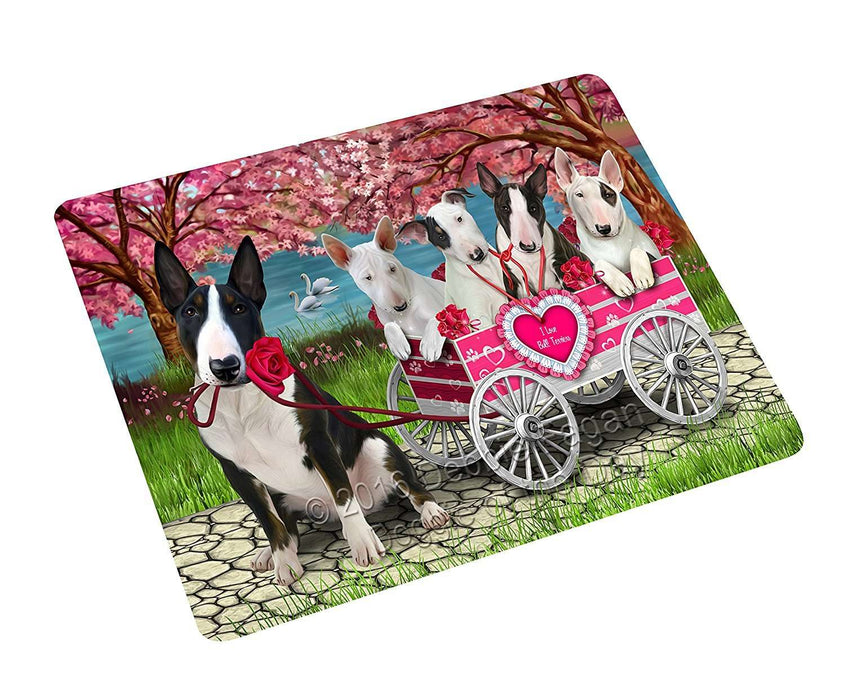 I Love Bull Terrier Dogs in a Cart Tempered Cutting Board