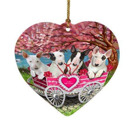 I Love Bull Terriers Dog in a Cart Heart Christmas Ornament HPOR48571