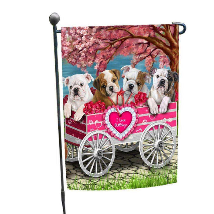 I Love Bulldog Dogs in a Cart Garden Flag