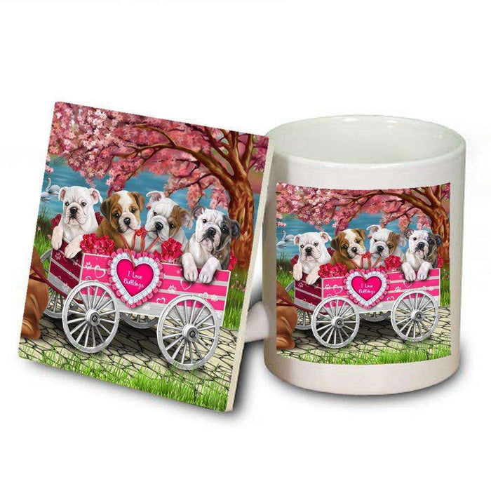 I Love Bulldog Dogs in a Cart Mug and Coaster Set