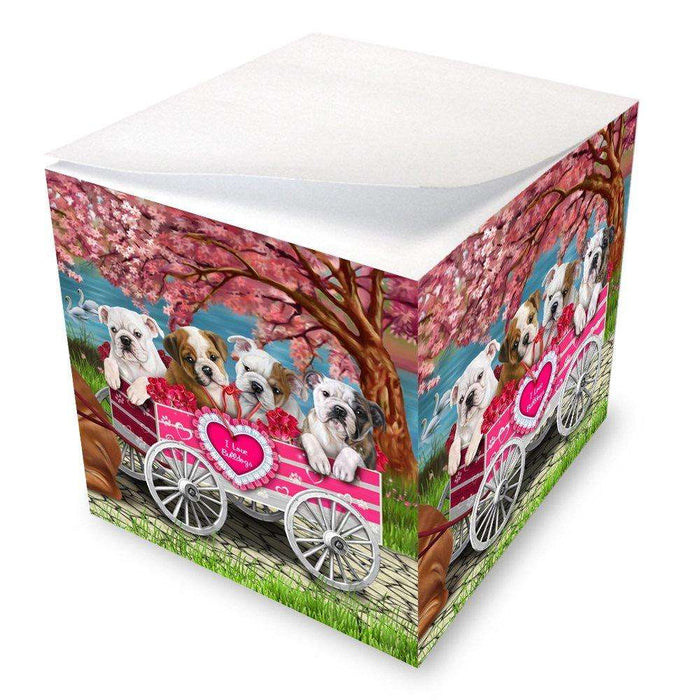 I Love Bulldog Dogs in a Cart Note Cube