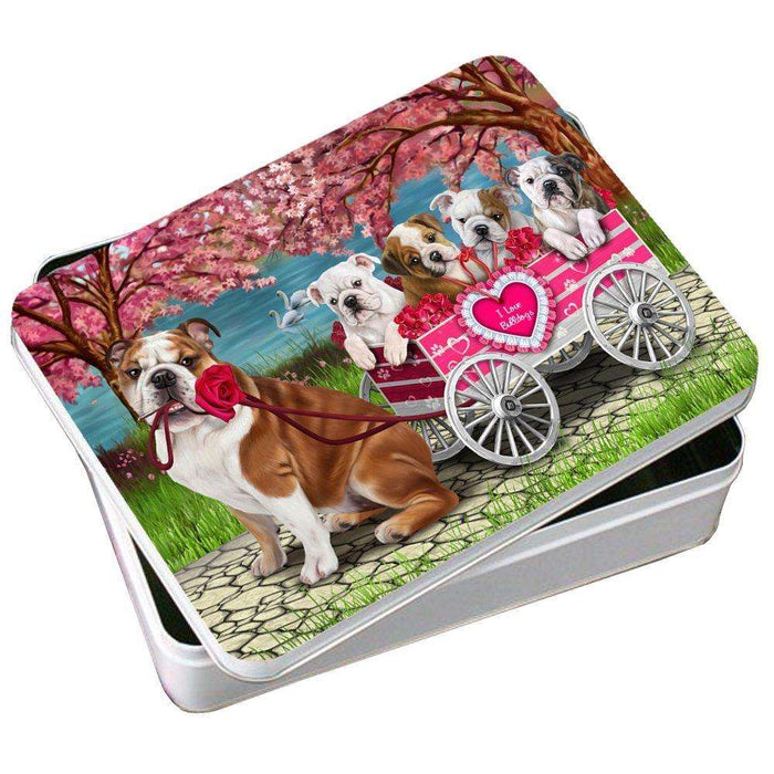 I Love Bulldog Dogs in a Cart Photo Storage Tin