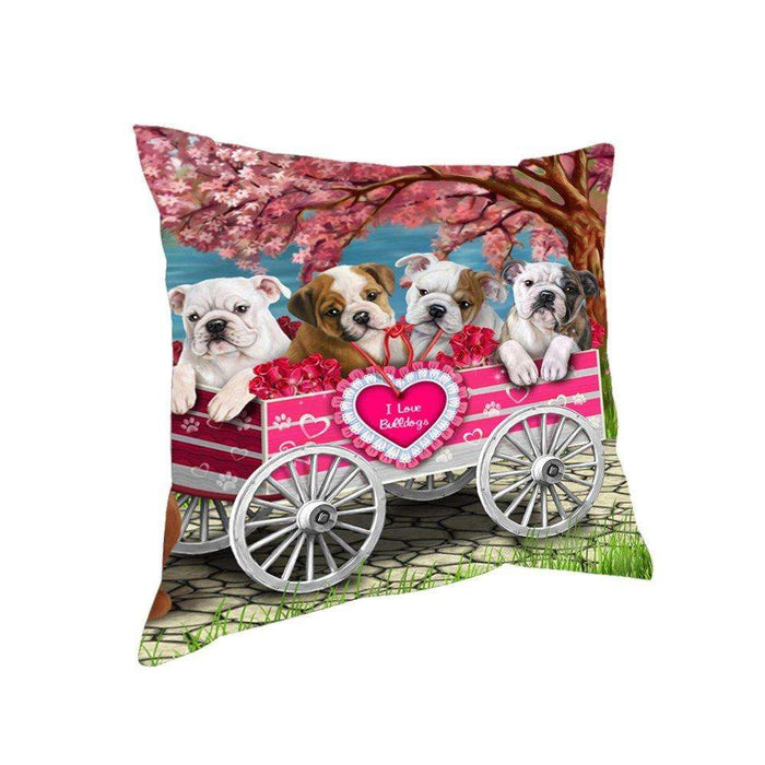 I Love Bulldog Dogs in a Cart Throw Pillow