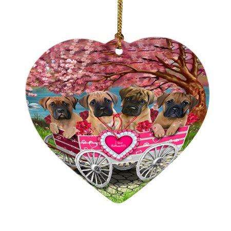 I Love bullmastiffs Dog in a Cart Heart Christmas Ornament HPOR48572
