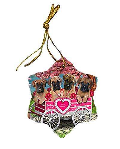 I Love bullmastiffs Dog in a Cart Star Porcelain Ornament SPOR48506
