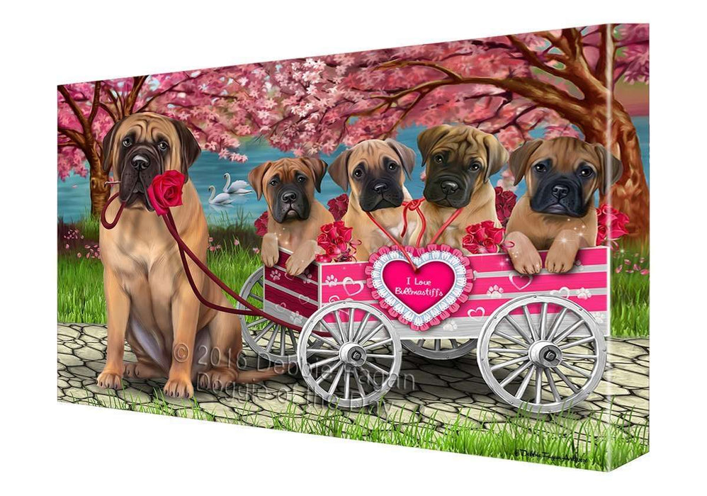 I Love Bullmastiffs Dogs in a Cart Canvas Wall Art