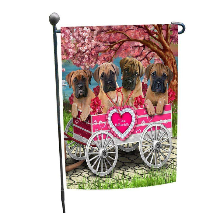 I Love Bullmastiffs Dogs in a Cart Garden Flag