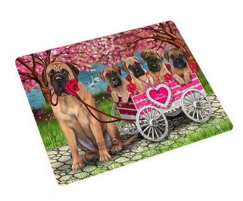 I Love Bullmastiffs Dogs in a Cart Tempered Cutting Board