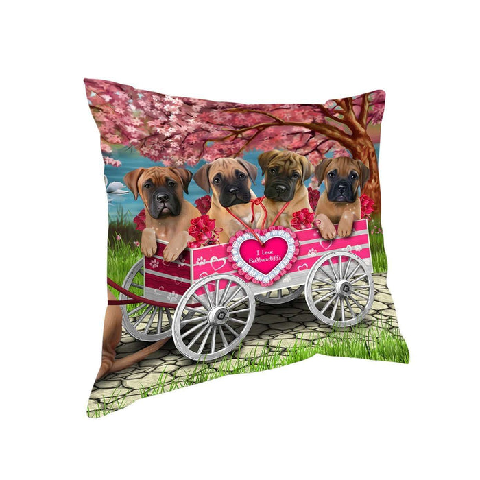I Love Bullmastiffs Dogs in a Cart Throw Pillow D068