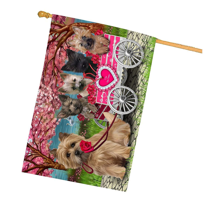 I Love Cairn Terrier Dogs in a Cart House Flag