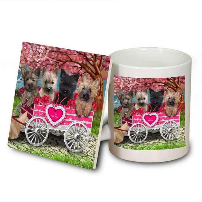 I Love Cairn Terrier Dogs in a Cart Mug and Coaster Set