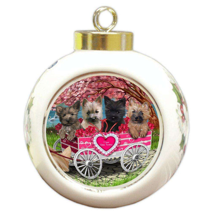 I Love Cairn Terriers Dog in a Cart Round Ball Christmas Ornament RBPOR48560