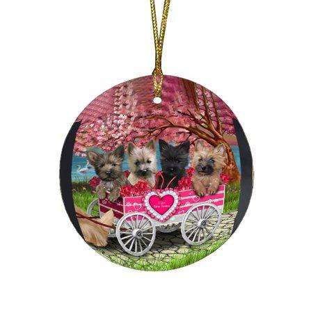 I Love Cairn Terriers Dog in a Cart Round Christmas Ornament RFPOR48564