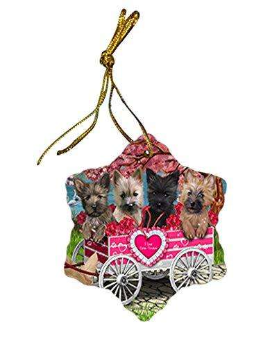 I Love Cairn Terriers Dog in a Cart Star Porcelain Ornament SPOR48507