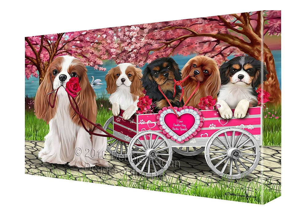 I Love Cavalier King Charles Spaniel Dogs in a Cart Canvas Wall Art