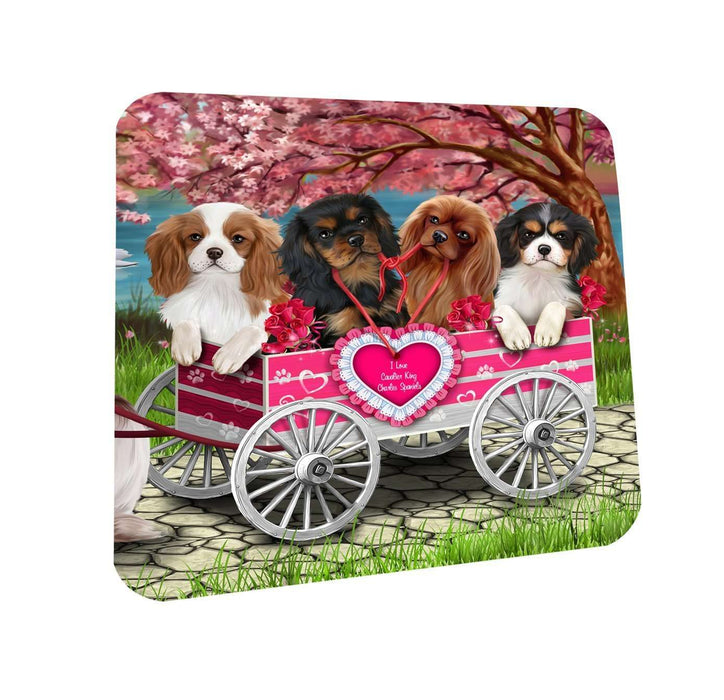 I Love Cavalier King Charles Spaniel Dogs in a Cart Coasters Set of 4