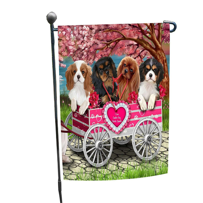 I Love Cavalier King Charles Spaniel Dogs in a Cart Garden Flag