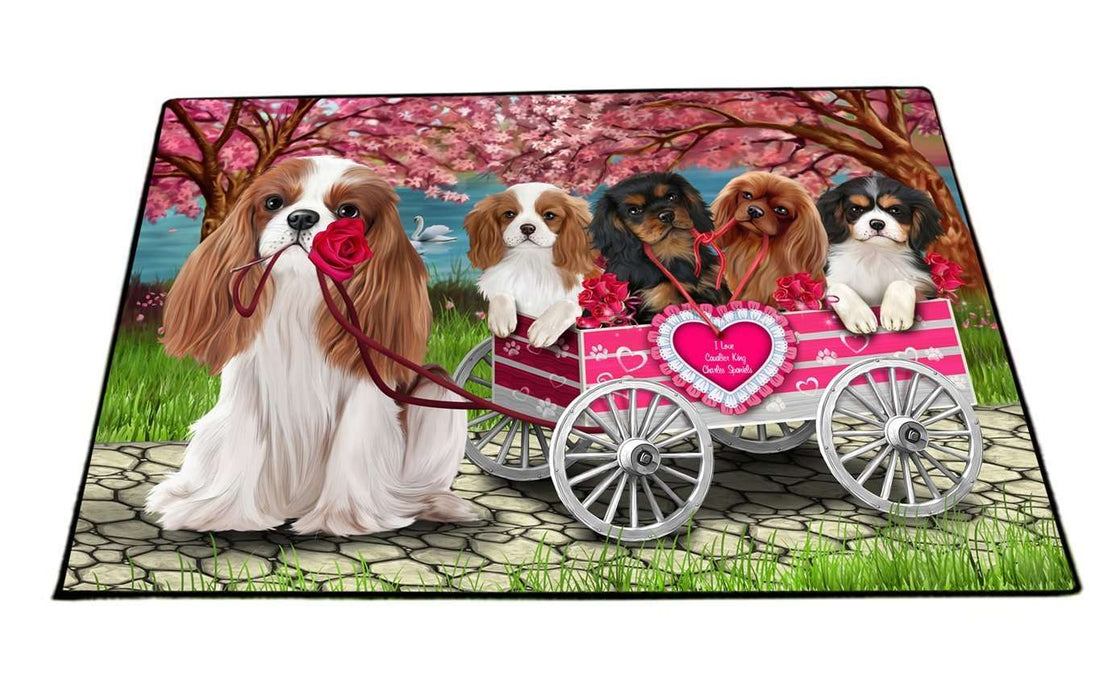 I Love Cavalier King Charles Spaniel Dogs in a Cart Indoor/Outdoor Floormat