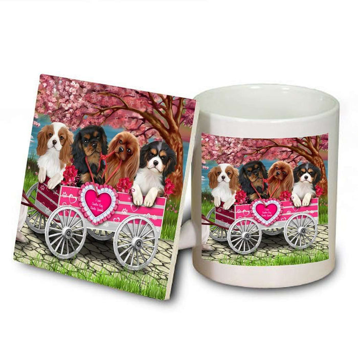 I Love Cavalier King Charles Spaniel Dogs in a Cart Mug and Coaster Set