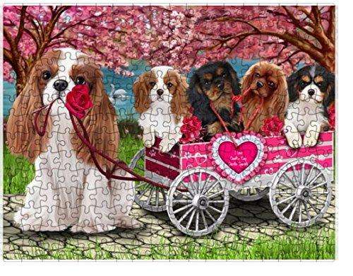 I Love Cavalier King Charles Spaniel Dogs in a Cart Puzzle with Photo Tin